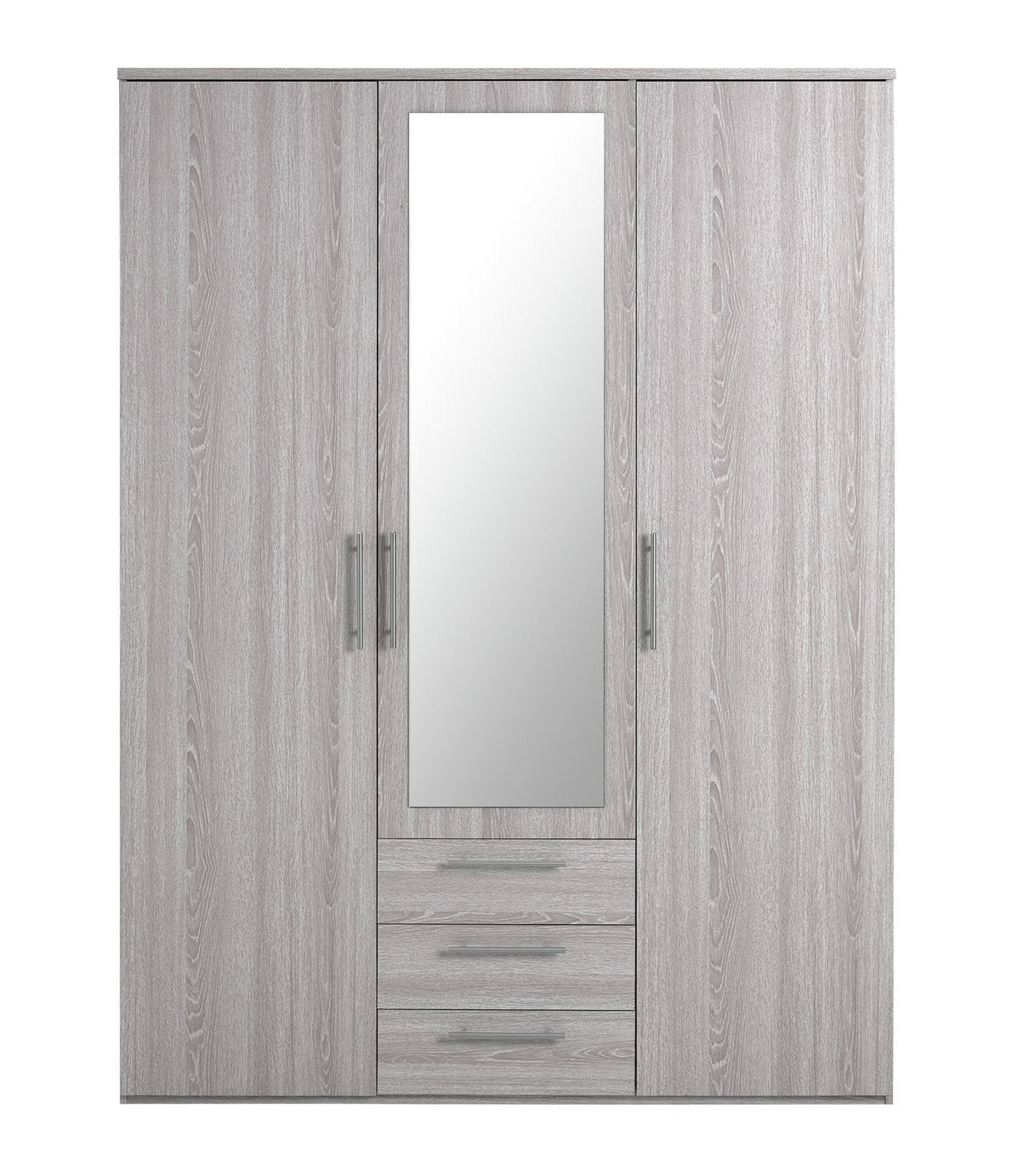 Home Brisbane 3 Door 3 Drawer Wardrobe – GreyOak (B Grade)