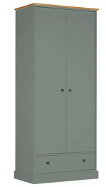 Home Kensington 2 Door 1 Drawer Wardrobe Sage Green | Bedroom Storage Furniture 