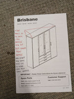 Home Brisbane 4 Door 3 Drawer Wardrobe - Oak ( B Grade 1069.)