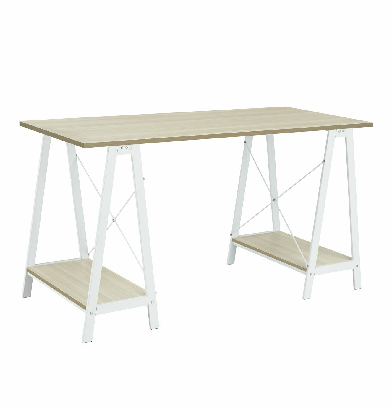 Habitat Trestle Table Office Desk White | Modern Home Office Desk with Storage
