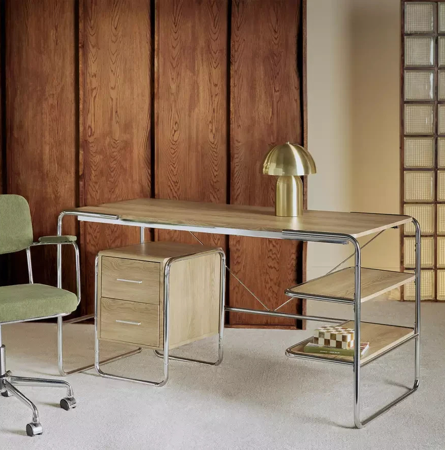 Albers Chrome Office Desk Natural | Modern Home Office Workstation Desk