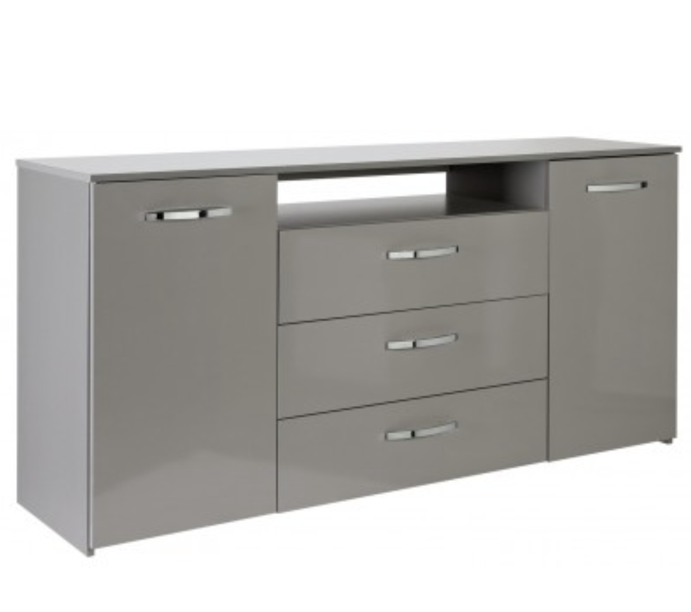 Home Hayward 2 Door 3 Drawer Large Sideboard Grey Gloss | Modern Storage Cabinet