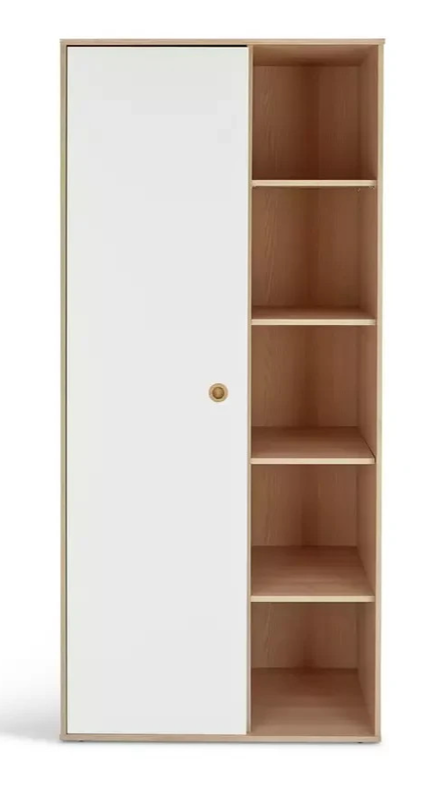 Camden 1 Door Shelved Wardrobe - White and Acacia | Neutral Interior Appeal
