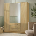 Malibu 4 Dr 3 Drawer Mirror Wardrobe-Beech Effect | Practical Unit for Clothes