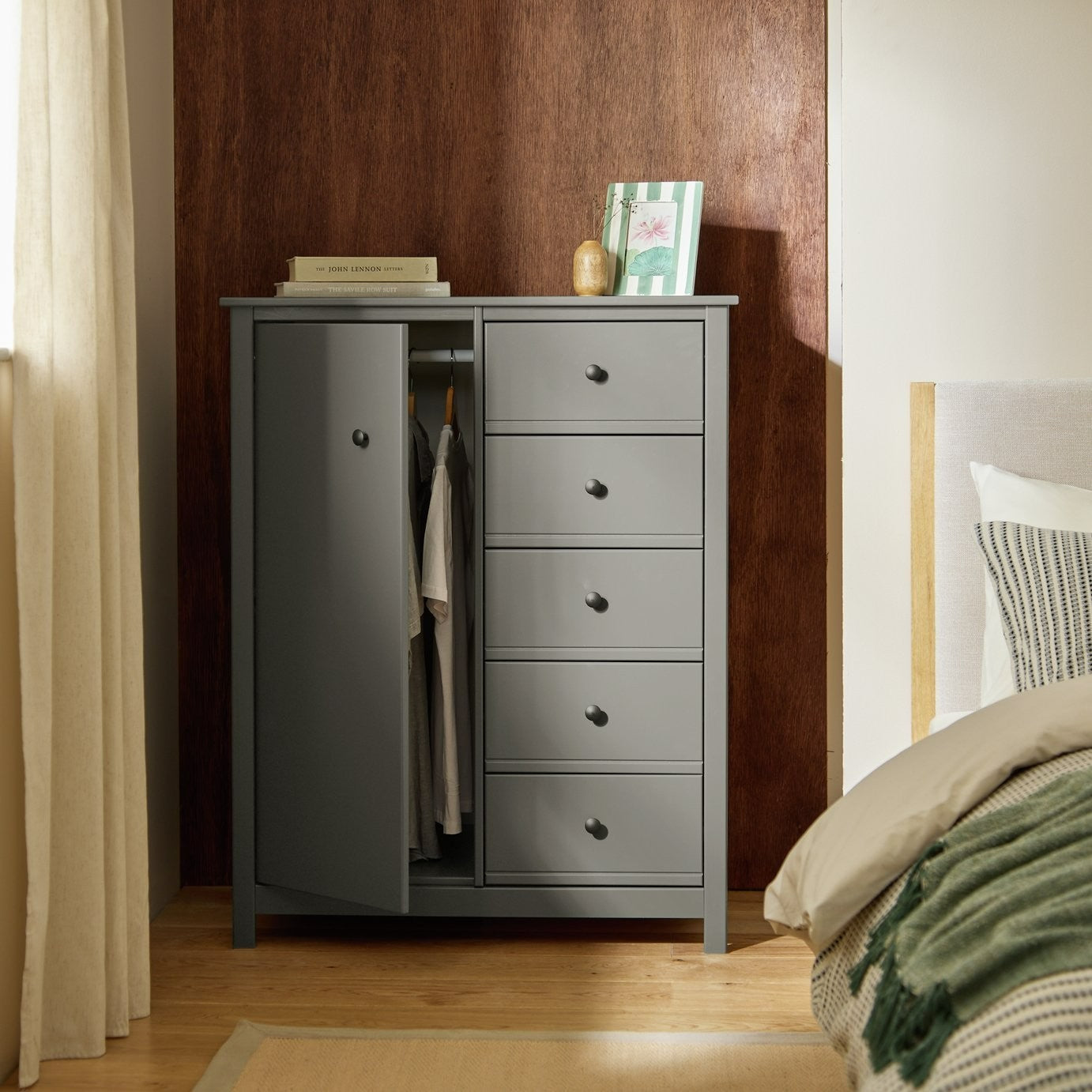 Brooklyn 1 Door 5 Drawer Short Wardrobe - Grey | Short Home Storage