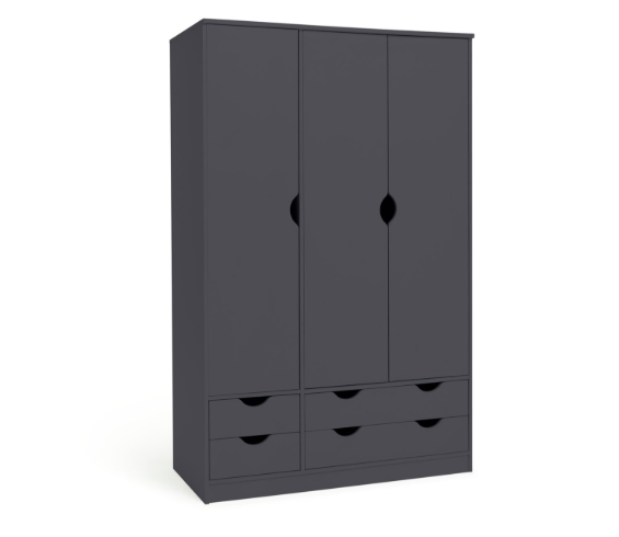 Pagnell 3 Door 4 Drawer Wardrobe - Grey