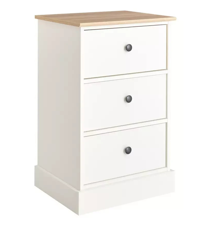 Home Kensington 3 Drawer Bedside Table Ivory | Bedroom Storage Nightstand Unit