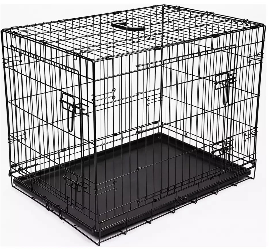 Double Door 30 Inch Pet Cage Medium | Metal Dog Crate Animal Kennel Furniture