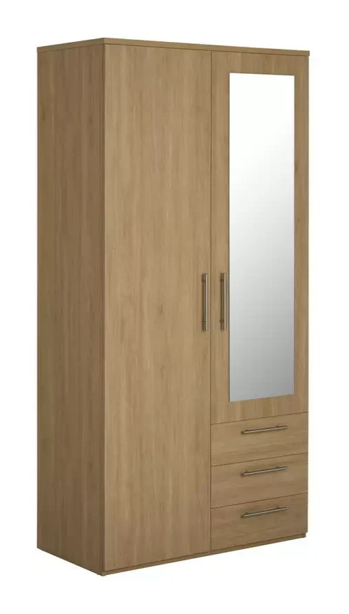 Brisbane 2 Door 3 Drawer Mirror Wardrobe - Oak (B BGRADE-1071)