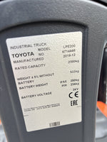 2019 TOYOTA LPE200 2000kg ELECTRIC PALLET TRUCK PEDESTRIAN FORKLIFT