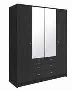 Home Malibu 4Dr 3 Drw Mirror Wardrobe-Black Oak Effect ( B Grade )