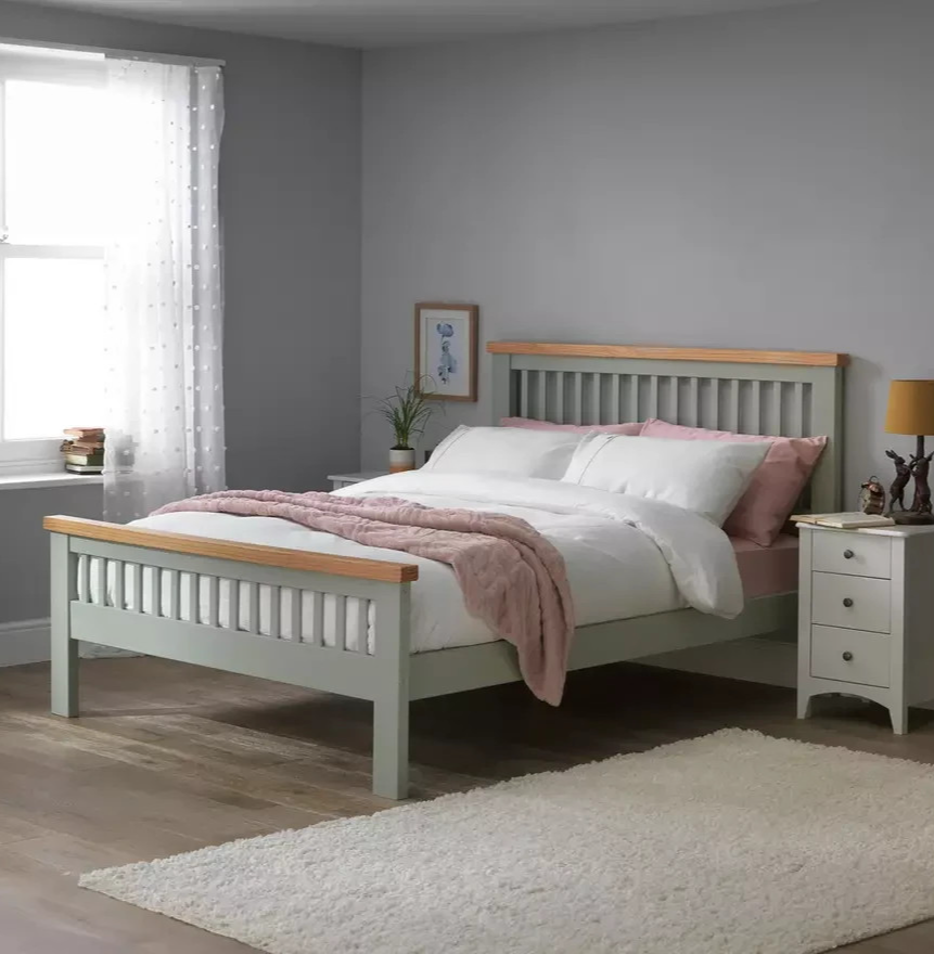 Home Aubrey Double Wooden Bed Frame Sage Green | Modern Bedroom Furniture