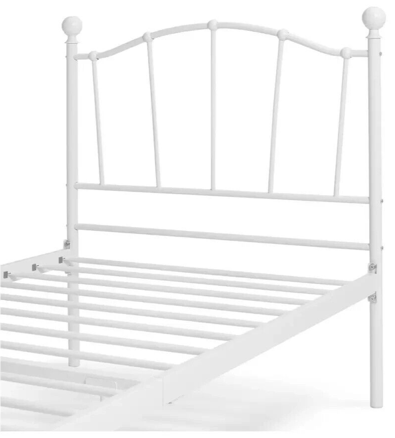 Fleur Single Metal Bed Frame - White with Single Memory Foam Mattress