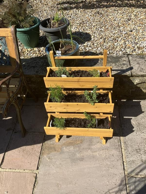 McGregor Stepped Timber Garden Planter | Wooden Outdoor Plant Stand Planter