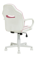 Faux Leather Mid Back Gaming Chair - White & Pink