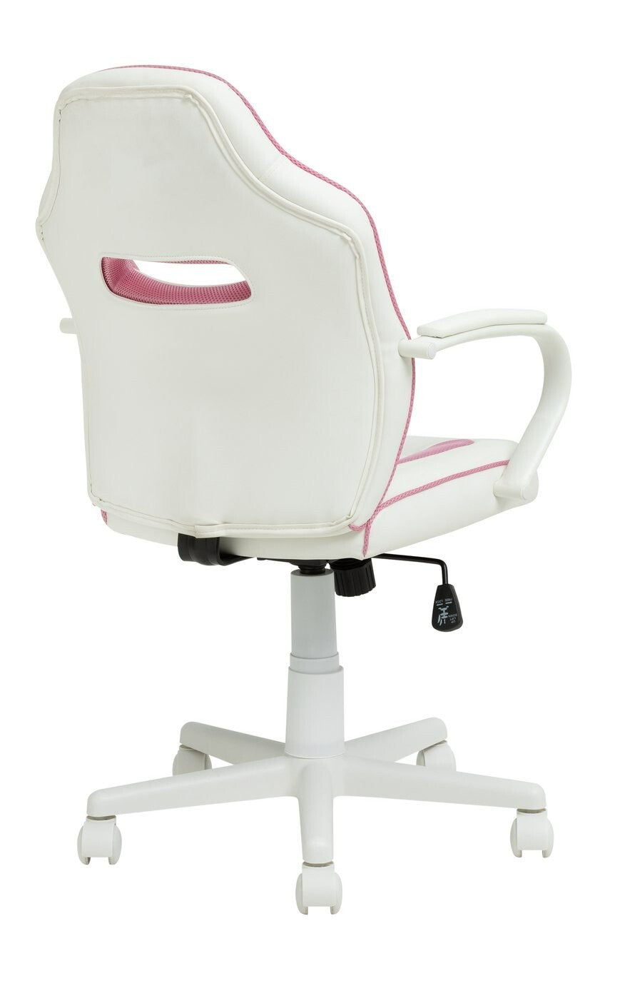 Faux Leather Mid Back Gaming Chair - White & Pink