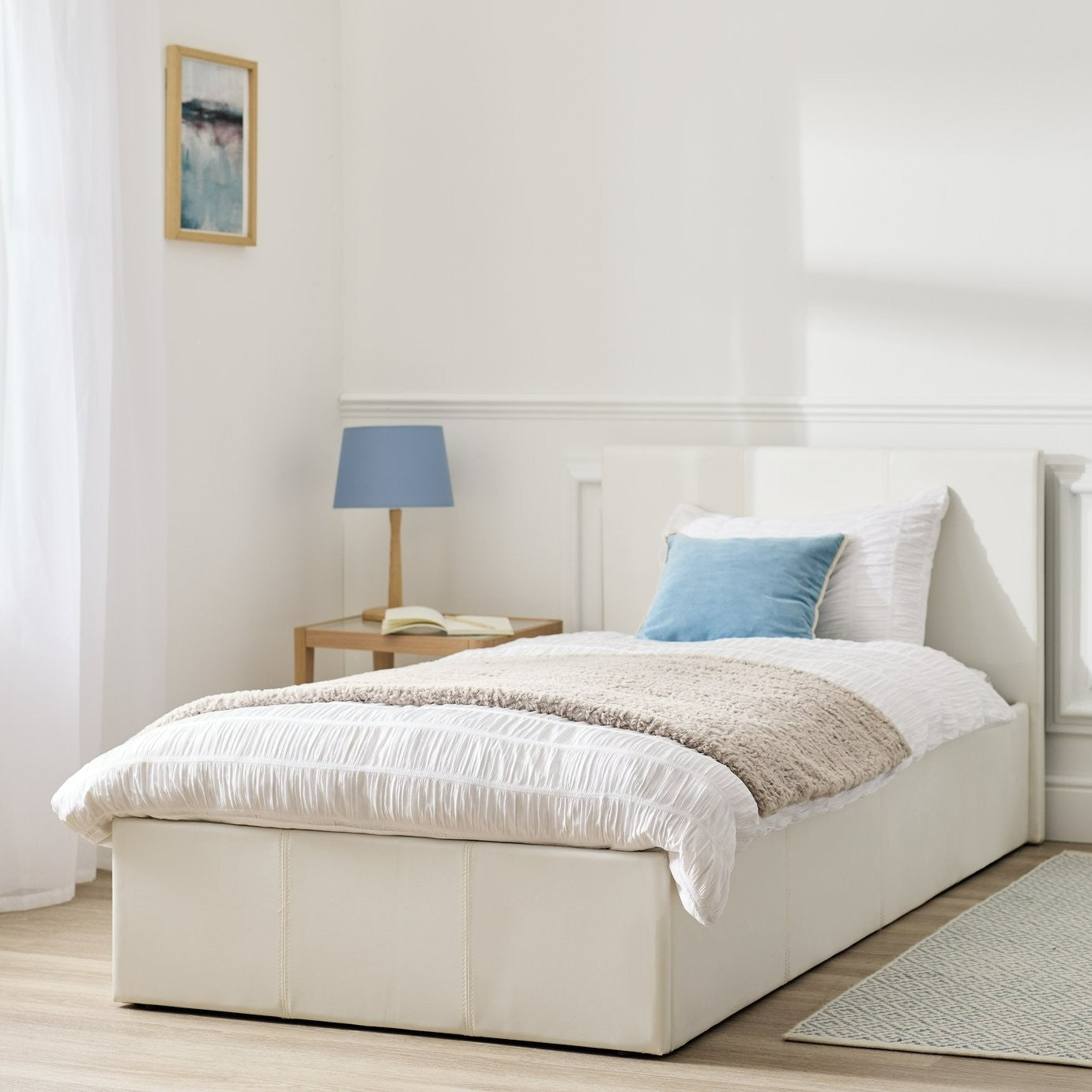 Home Lavendon Single End Lift Ottoman Bed - White | Modern Space-Saving Bed