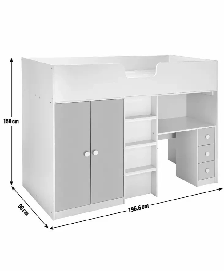 Jackson High Sleeper Bed Frame - White and Grey (B GRADE)