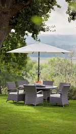 Seychelles 6 Seater Rattan Effect Round Dining Table Grey | Outdoor Garden Patio