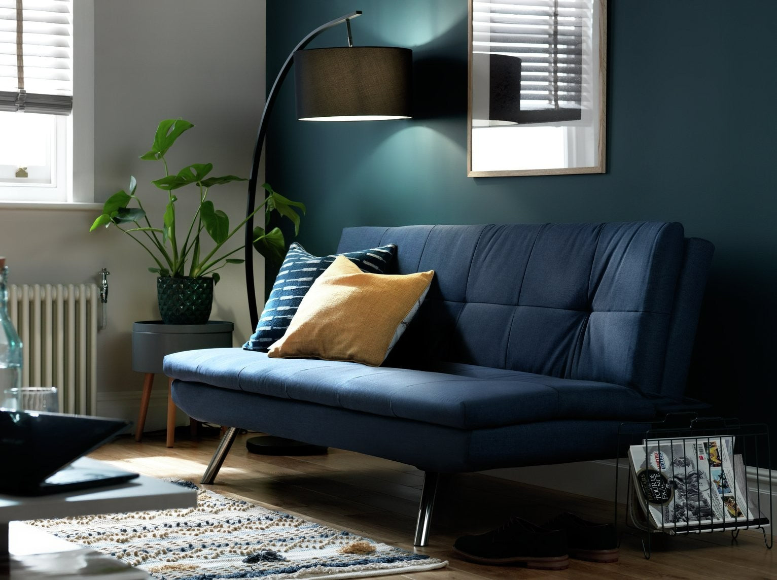 Nolan Fabric 3 Seater Clic Clac Sofa Bed-Denim Blue | Modern Guest Solution