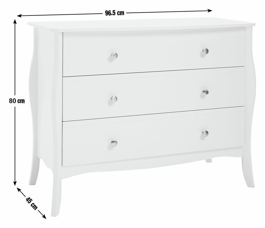 Home Amelie 3 Drawer Chest - White | Stylish 3 drawer chest for bedroom