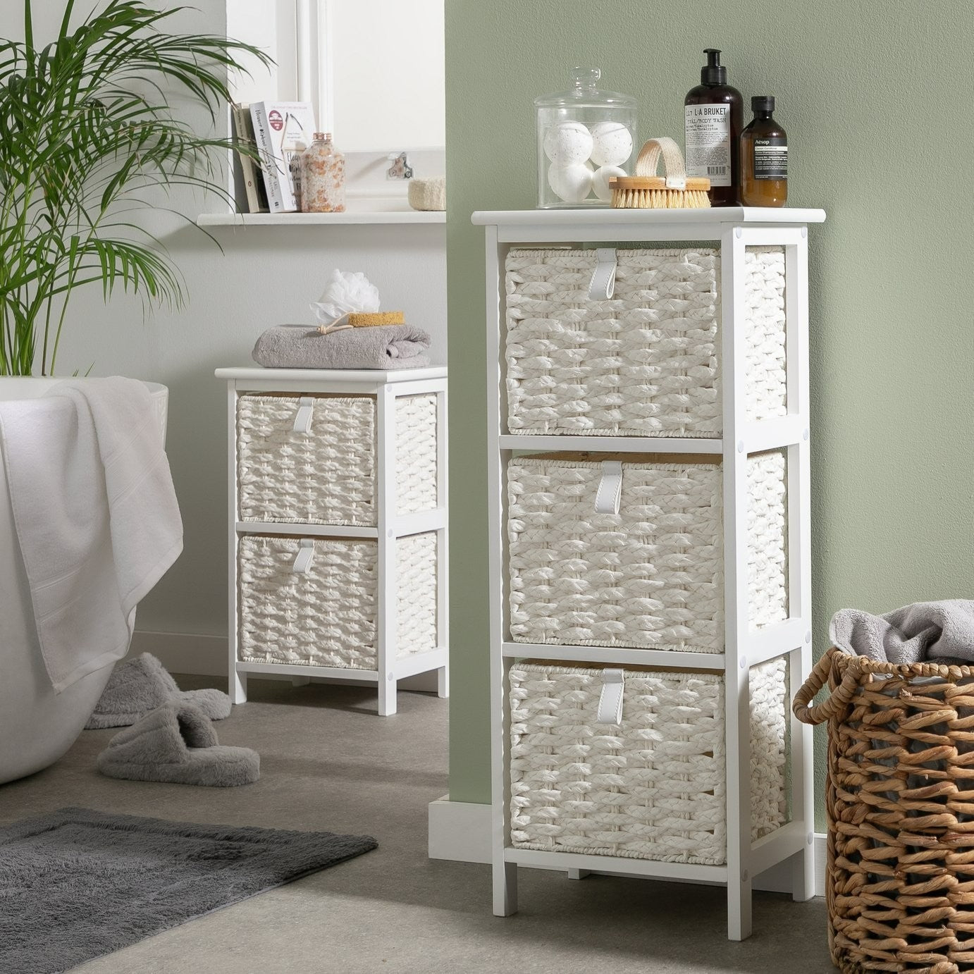 Home 2 & 3 Drawer Woven Bathroom Storage Unit - White | Practical Everyday Use
