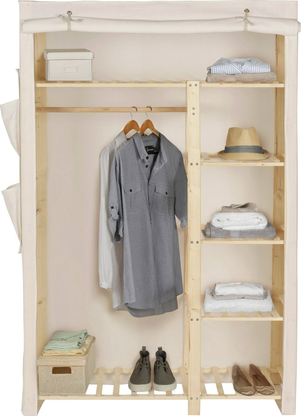 Home Covered Double Wardrobe - Cream | Fabric Covered Wardrobe