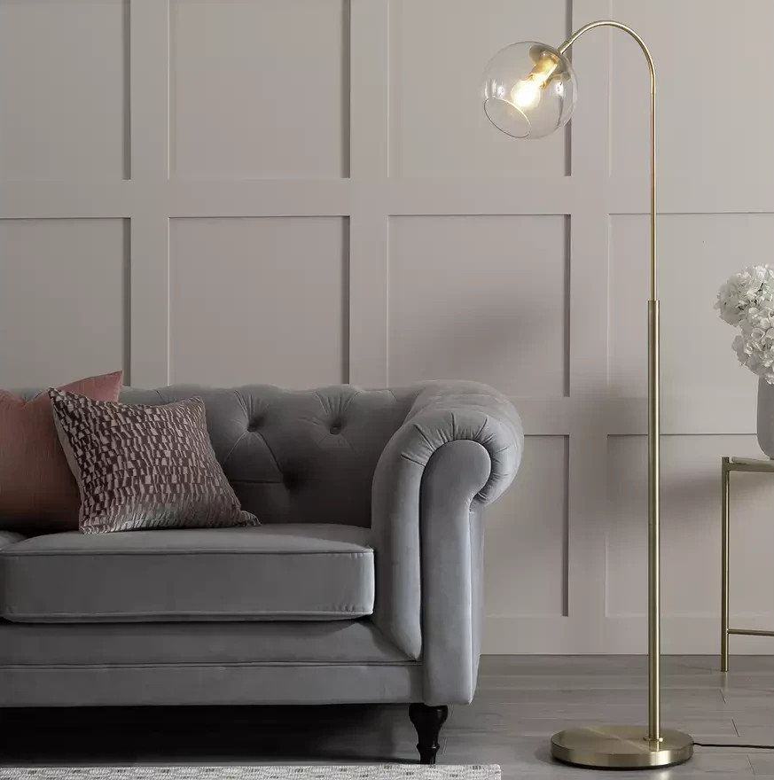 Coleman Glass Shade Metal Floor Lamp Brass | Modern Standing Floor Light Home