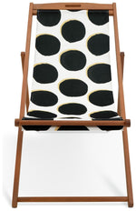 Habitat Folding Wooden Garden Deck Chair - Black & White | Outdoor Patio Lounger