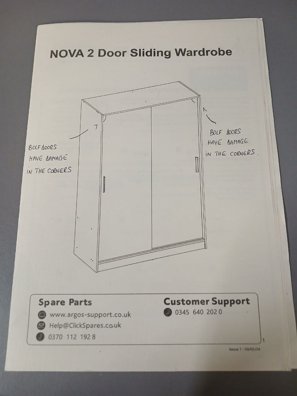 Nova 2 Door Sliding Wardrobe - White ( B Grade 1123)