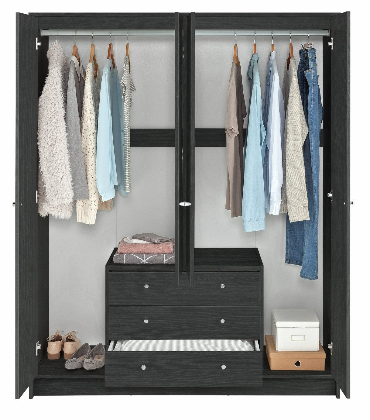 Home Malibu 4 Door 3 Drawer Wardrobe - Black Oak Effect (B Grade)