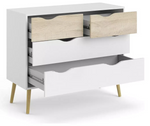 Tvilum Oslo 4 Drawer Chest White & Oak | Bedroom Storage Chest of Drawers