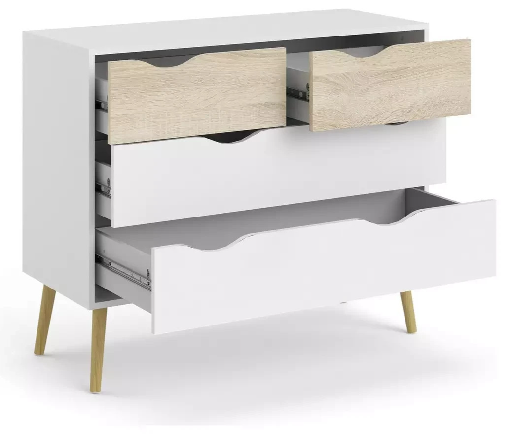 Tvilum Oslo 4 Drawer Chest White & Oak | Bedroom Storage Chest of Drawers