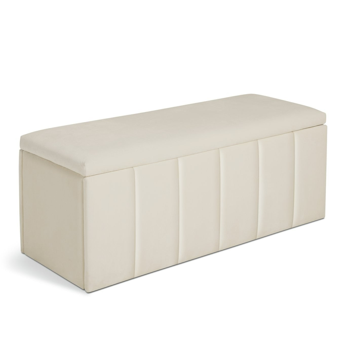 Home Pandora Velvet Storage Ottoman - Cream | Soft Textured Surface