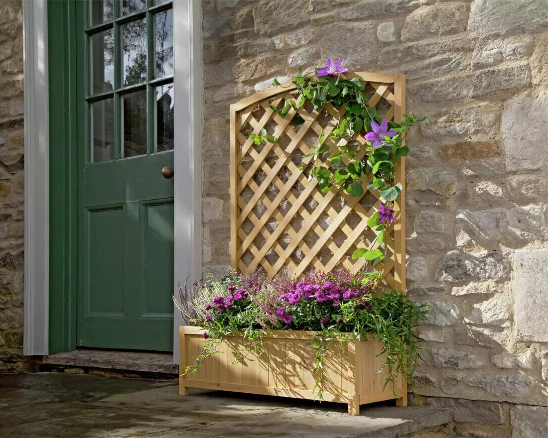 Habitat Lattice Wooden Garden Planter - Large | Outdoor Plant Pot Garden Decor
