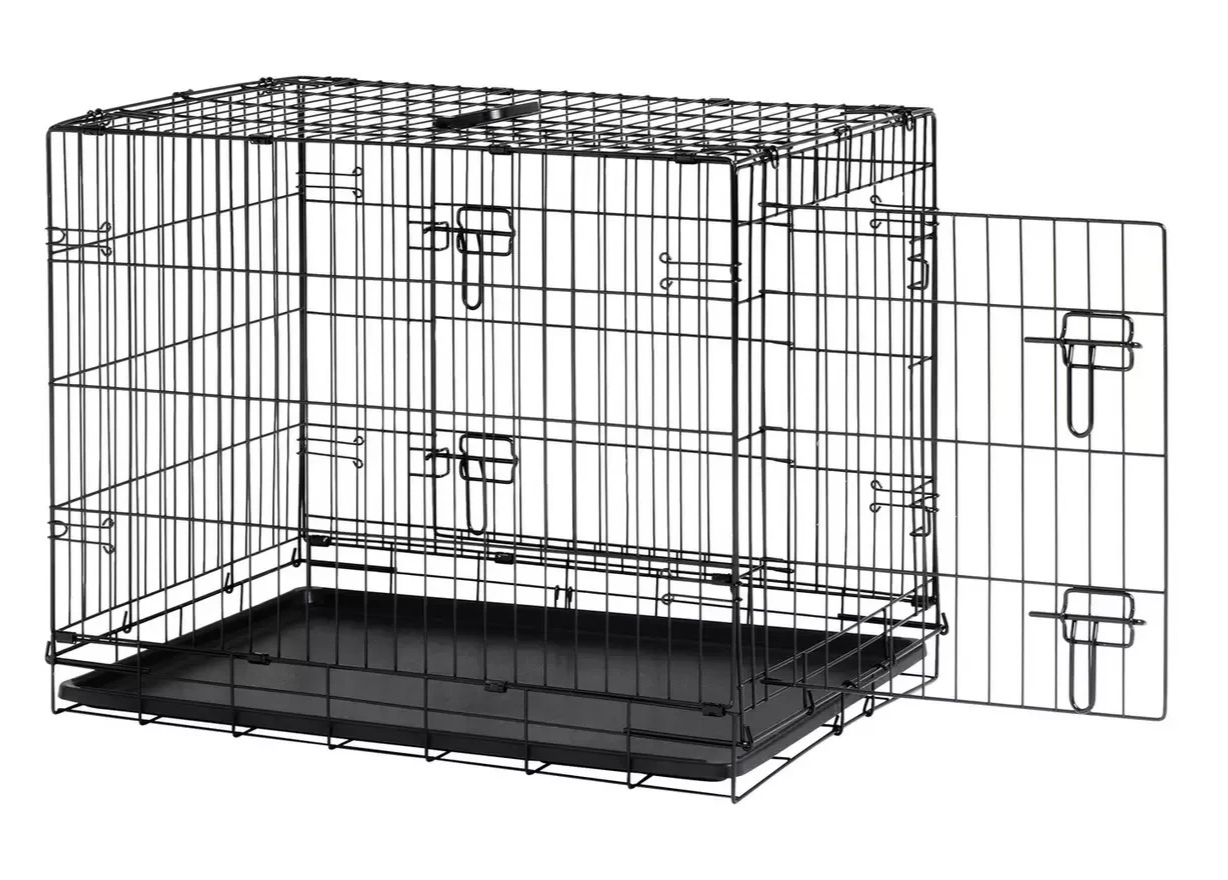 Double Door 30 Inch Pet Cage Medium | Metal Dog Crate Animal Kennel Furniture