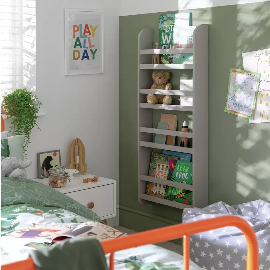 Kids Scandinavia Wall Mounted Bookcase White | Children's Bedroom Wall Shelf