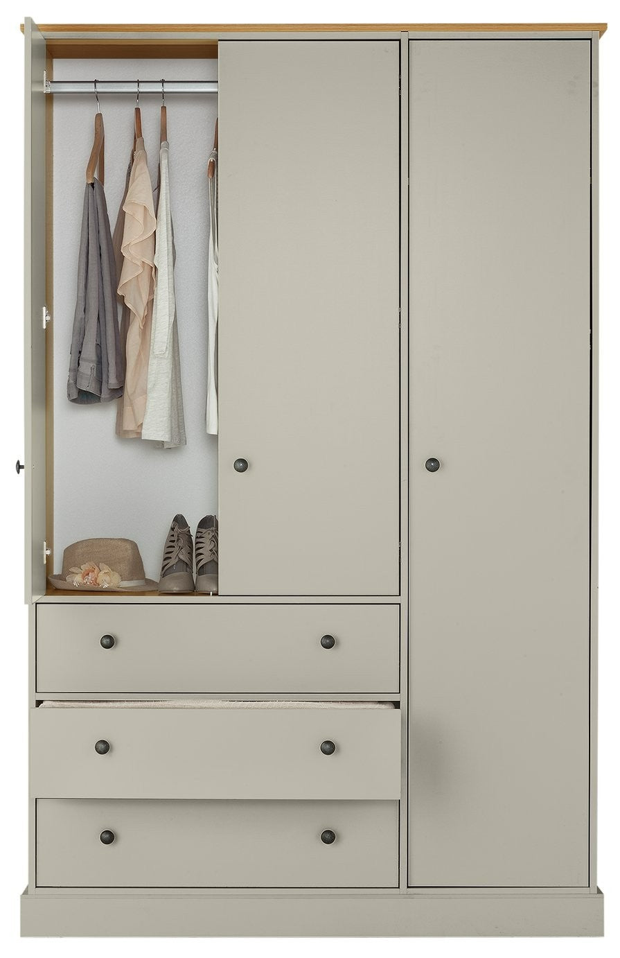 Home Kensington 3Dr 3Drw Wardrobe - Soft Grey /Oak Eff | triple wardrobe