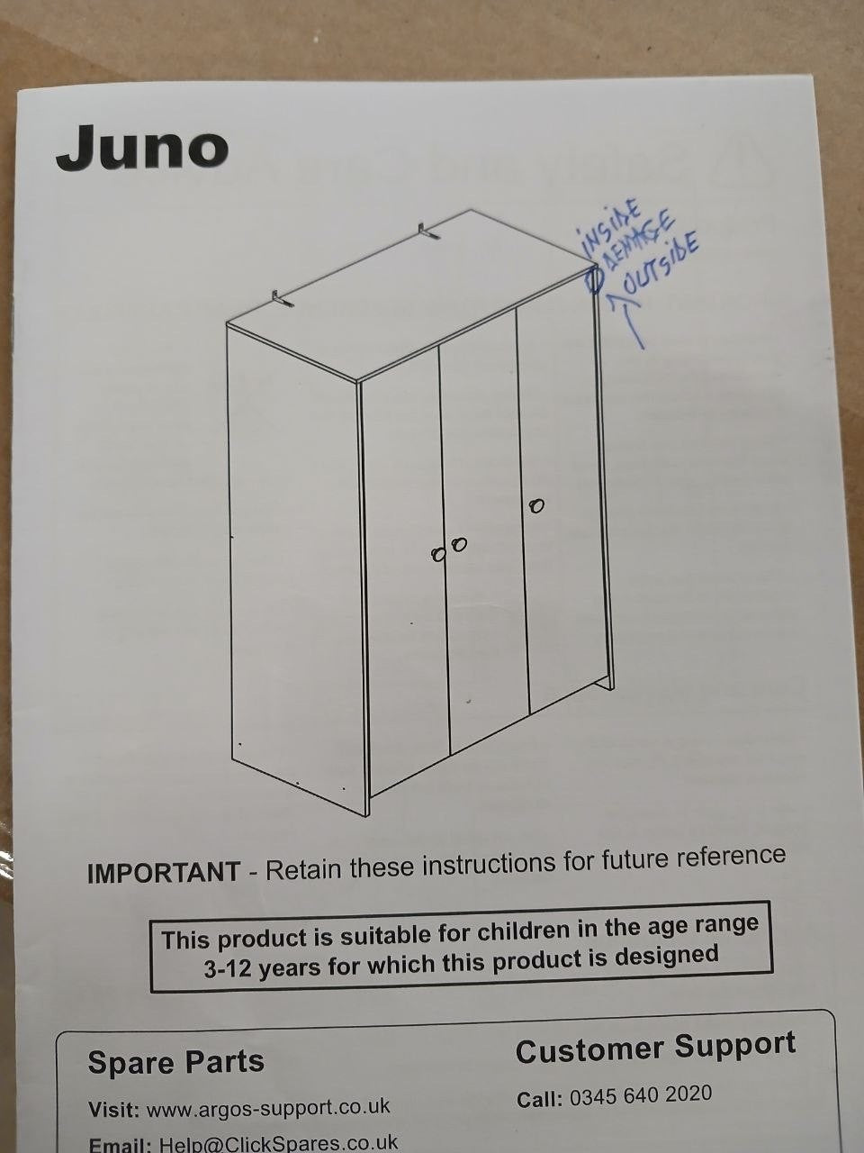 Kids Juno 3 Door Wardrobe - White (B Grade 1114.)