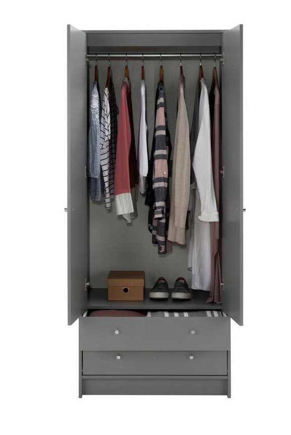 Malibu 2 Door 2 Drawer Wardrobe - Grey (B Grade)