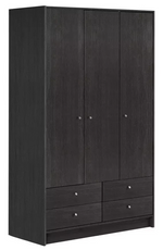 Malibu 3 Dr 4 Drawer Wardrobe - Black Oak Effect | Dark Wood Look