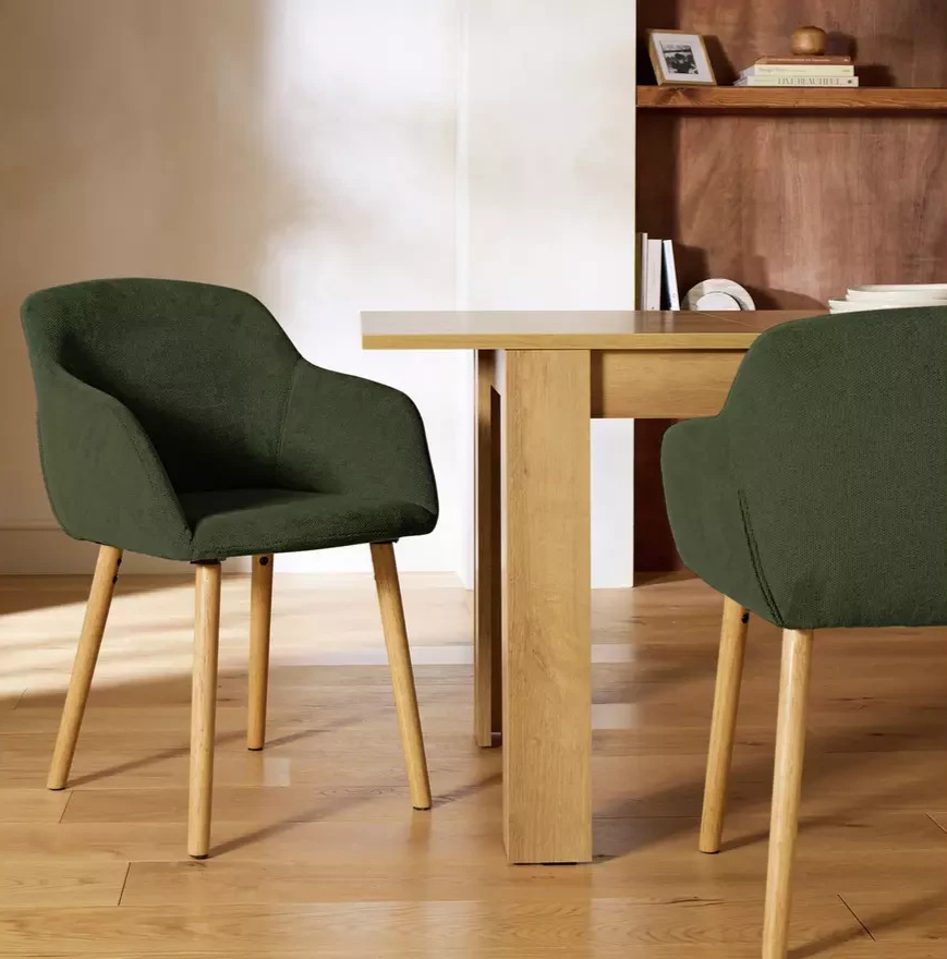 Home Alarik Pair of Fabric Dining Chairs Green | Upholstered Dining Seating