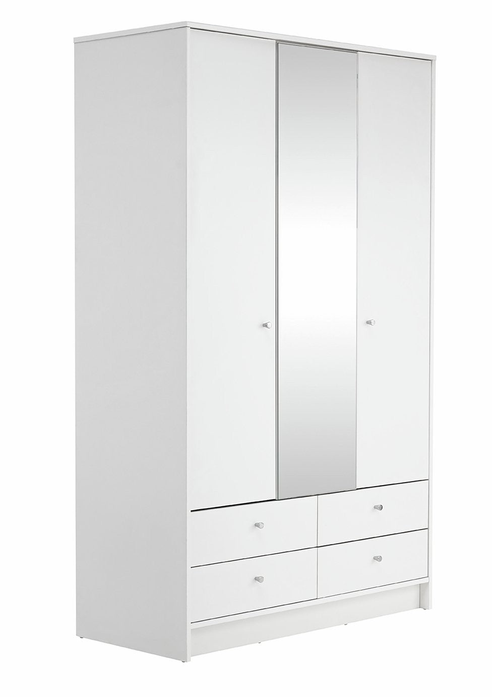 Home Malibu 3 Door 4 Drawer Mirror Wardrobe - White ( B Grade )