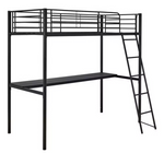 Riley High Sleeper Metal Bed Frame with Desk Black | Kids Loft Bed Furniture