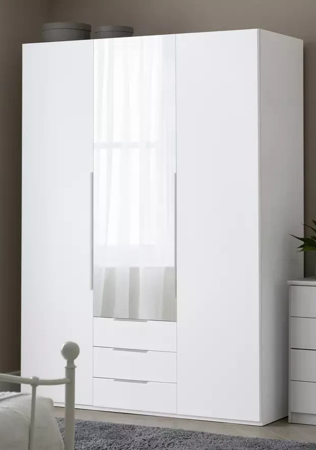 Hallingford 3 Door 3 Drawer Wardrobe-White Gloss (B GRADE)