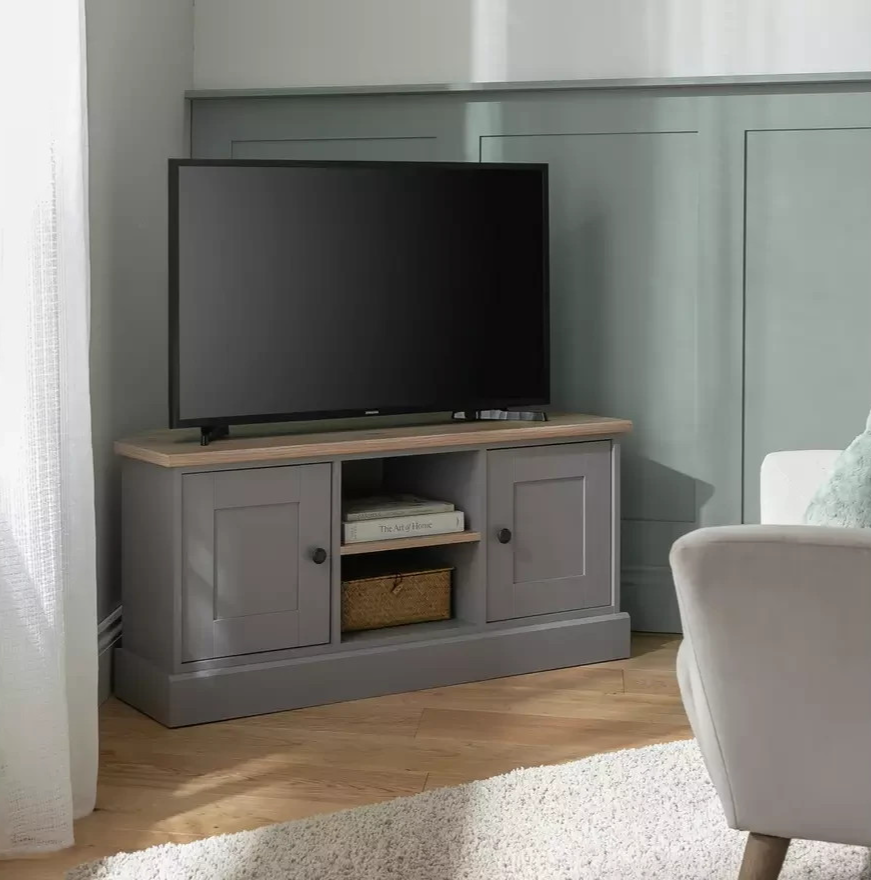 Home Winchester 2 Door Corner TV Unit Grey | Living Room TV Stand Cabinet