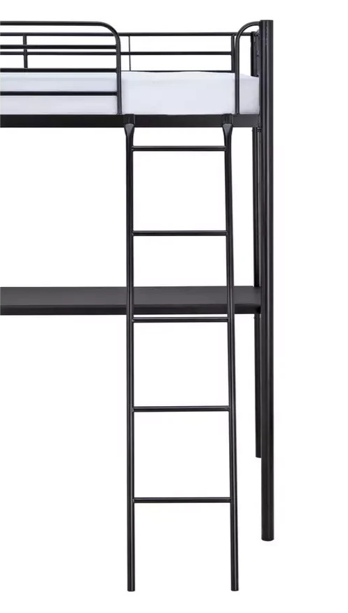 Riley High Sleeper Metal Bed Frame with Desk Black | Kids Loft Bed Furniture