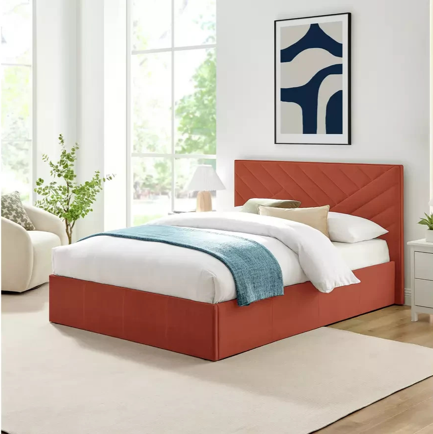 Home Luca Double End Lift Ottoman Bed - Orange | Storage Bed Frame Bedroom