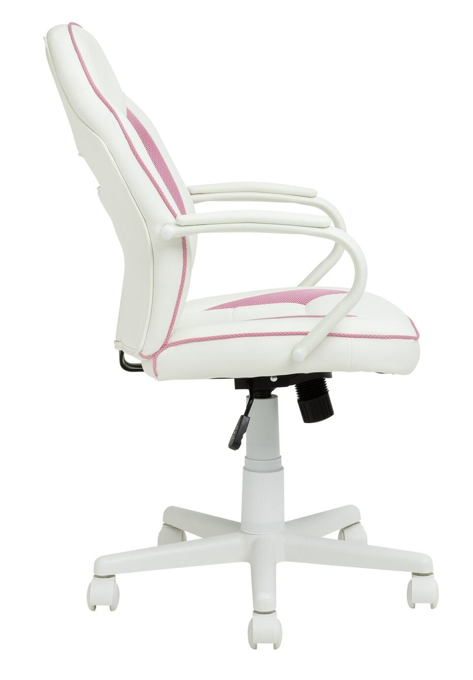 Faux Leather Mid Back Gaming Chair - White & Pink