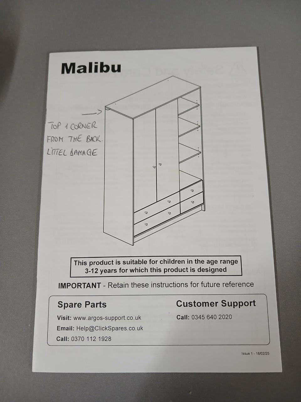 Kids Malibu 2 Door 4 Drawer Wardrobe - Pink (B GRADE 1076)